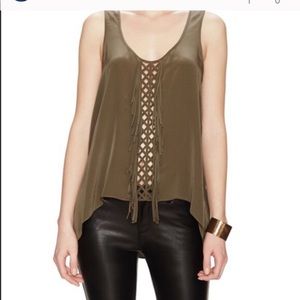 Flowy army green bcbg maxazria Mura fringe top - S